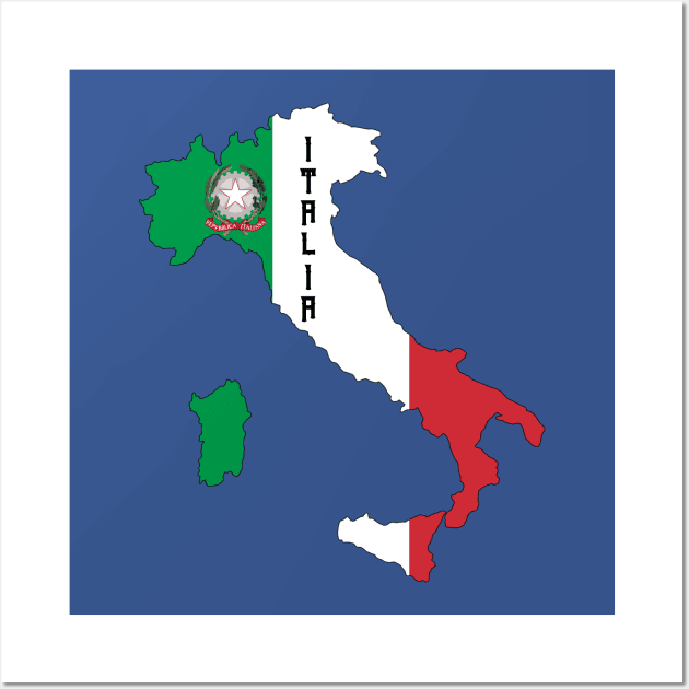 Italy flag & map Wall Art by Travellers